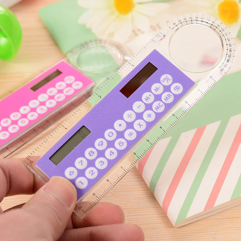 Hot Selling Solar Mini Calculator Magnifier Multifunction  Ultra-thin Ruler Office Supplies