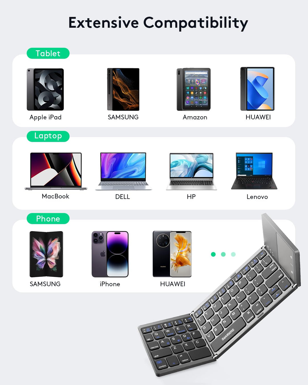 Foldable Bluetooth Keyboard with Touchpad Portable Wireless Keyboard with Stand Holder, Rechargeable Full Size Ultra Slim Pocket Folding Keyboard for Android Windows iOS Tablet & Laptop-Gray