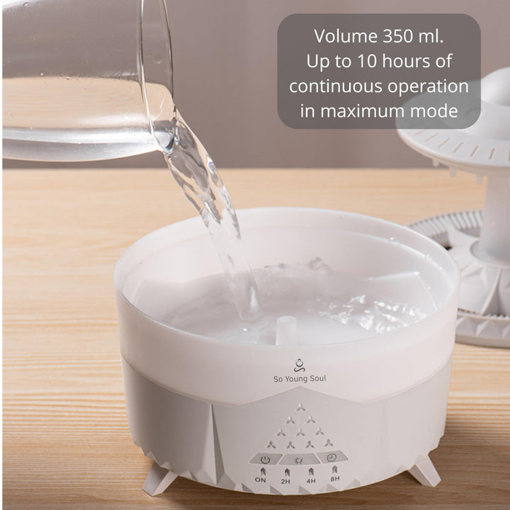 Cloud Rain Humidifiers Essential Oil Diffuser with 7 Colors nightlights Aromatherapy Diffuser Desk Fountain for Relaxing Mood Waterdrop Sound Rain Drop Diffuser Rain Sound Lamp (White, 350 ml)