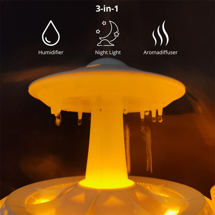 Cloud Rain Humidifiers Essential Oil Diffuser with 7 Colors nightlights Aromatherapy Diffuser Desk Fountain for Relaxing Mood Waterdrop Sound Rain Drop Diffuser Rain Sound Lamp (White, 350 ml)