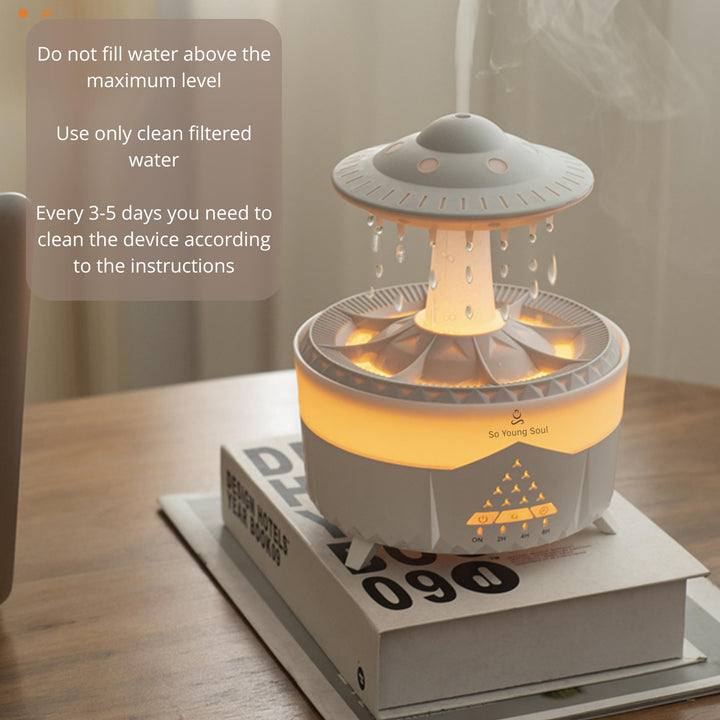 Cloud Rain Humidifiers Essential Oil Diffuser with 7 Colors nightlights Aromatherapy Diffuser Desk Fountain for Relaxing Mood Waterdrop Sound Rain Drop Diffuser Rain Sound Lamp (White, 350 ml)