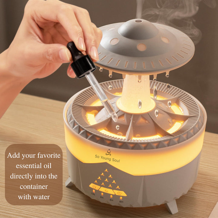 Cloud Rain Humidifiers Essential Oil Diffuser with 7 Colors nightlights Aromatherapy Diffuser Desk Fountain for Relaxing Mood Waterdrop Sound Rain Drop Diffuser Rain Sound Lamp (White, 350 ml)