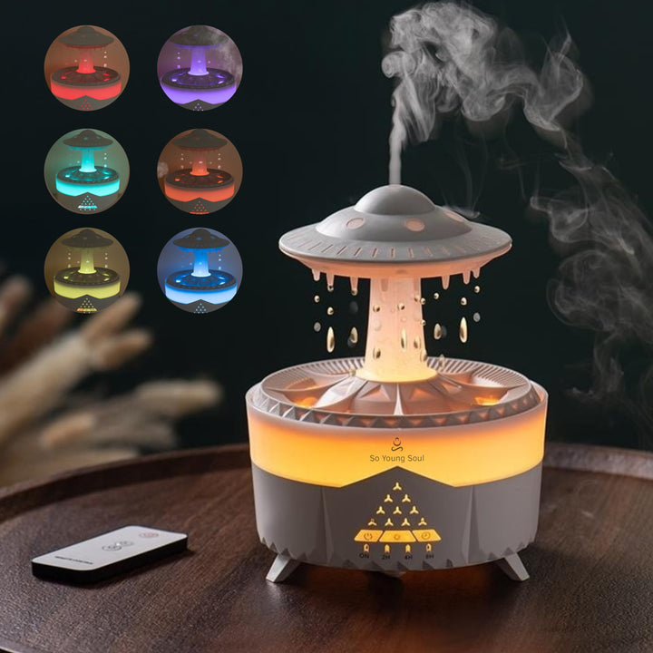 Cloud Rain Humidifiers Essential Oil Diffuser with 7 Colors nightlights Aromatherapy Diffuser Desk Fountain for Relaxing Mood Waterdrop Sound Rain Drop Diffuser Rain Sound Lamp (White, 350 ml)